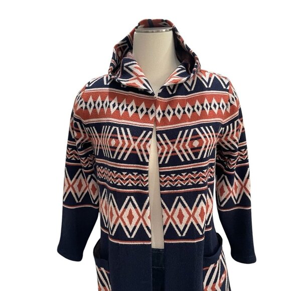 Rachel Zoe Aztec Cardigan Boho Tribal Navy Red XS Trendy Cozy Southwestern Fall - Picture 9 of 9